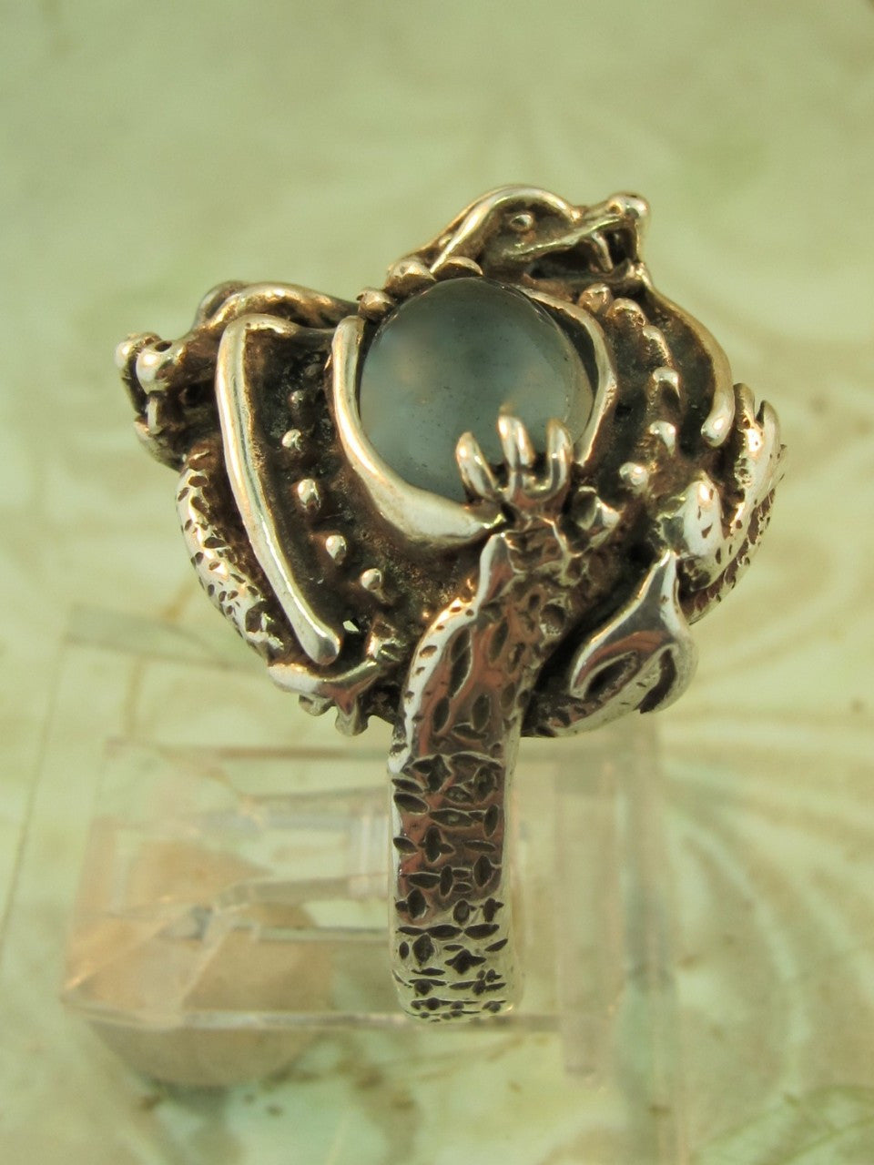 Double Dragon Ring with Cabochon Moonstone