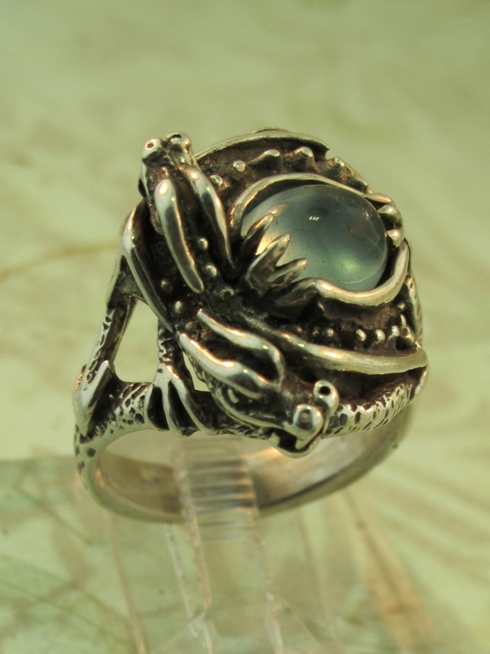 Double Dragon Ring with Cabochon Moonstone