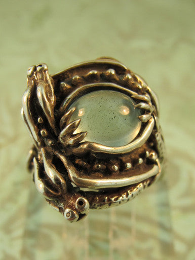 Double Dragon Ring with Cabochon Moonstone
