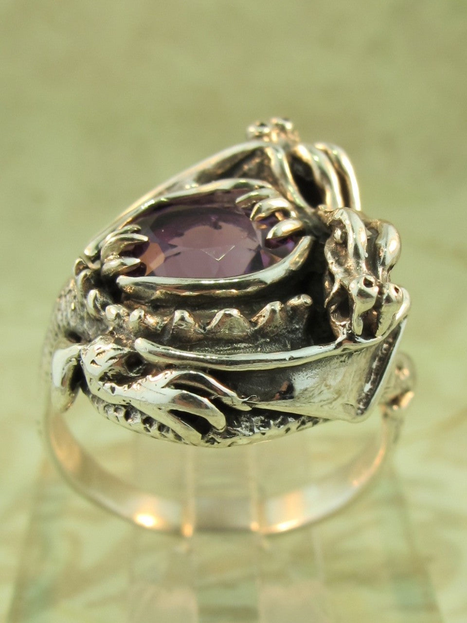 Double Dragon Ring with Faceted Amethyst