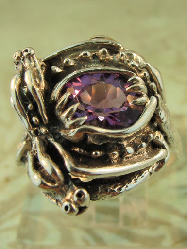 Double Dragon Ring with Faceted Amethyst