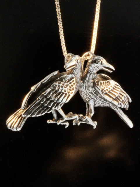 Raven - Double Raven Pendant - Sterling Silver
