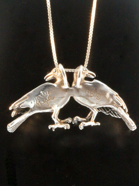 Raven - Double Raven Pendant - Sterling Silver