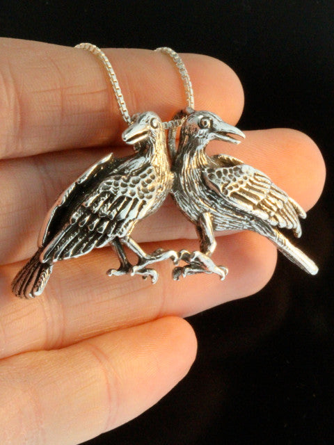 Raven - Double Raven Pendant - Sterling Silver