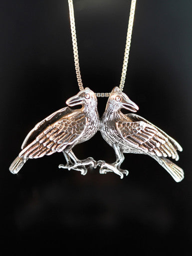 Raven - Double Raven Pendant - Sterling Silver