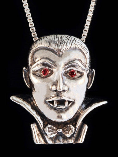 Dracula Vampire Pendant with Ruby Eyes - Silver