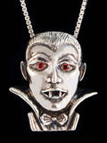 Dracula Vampire Pendant with Ruby Eyes - Silver
