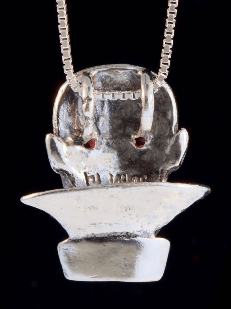 Dracula Vampire Pendant with Ruby Eyes in Silver