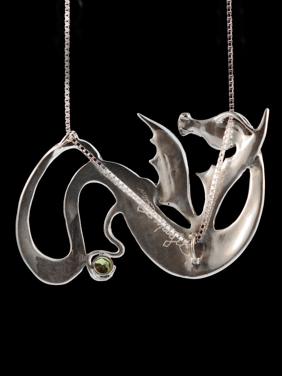 Wyvern Dragon Pendant W/Peridot - Sterling Silver