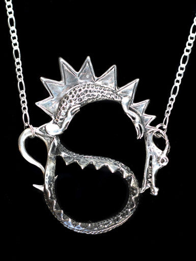 Vintage Spiky Dragon Pendant With Figaro Chain - Sterling Silver