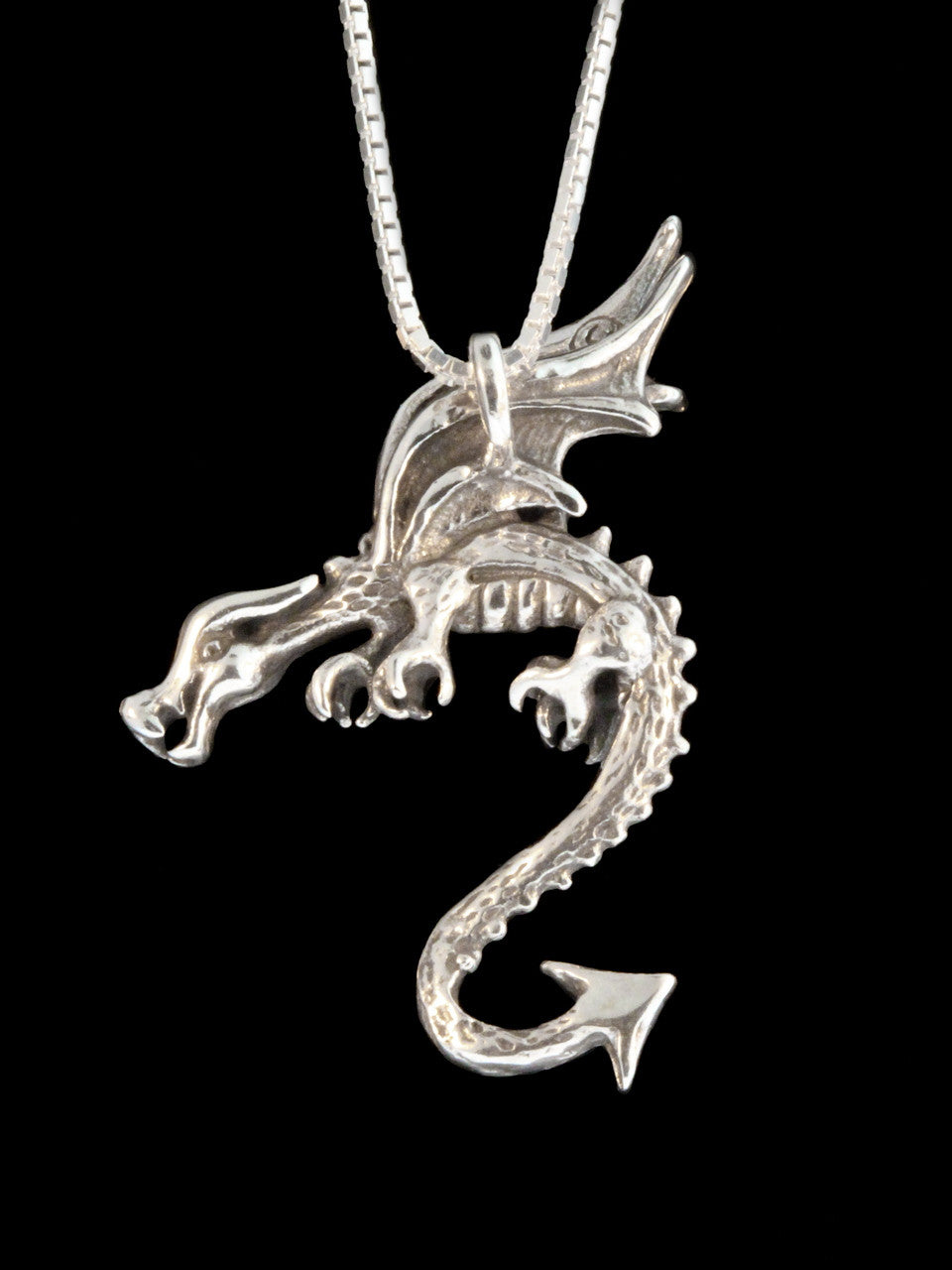 Vintage Swooping Dragon Pendant - Sterling Silver