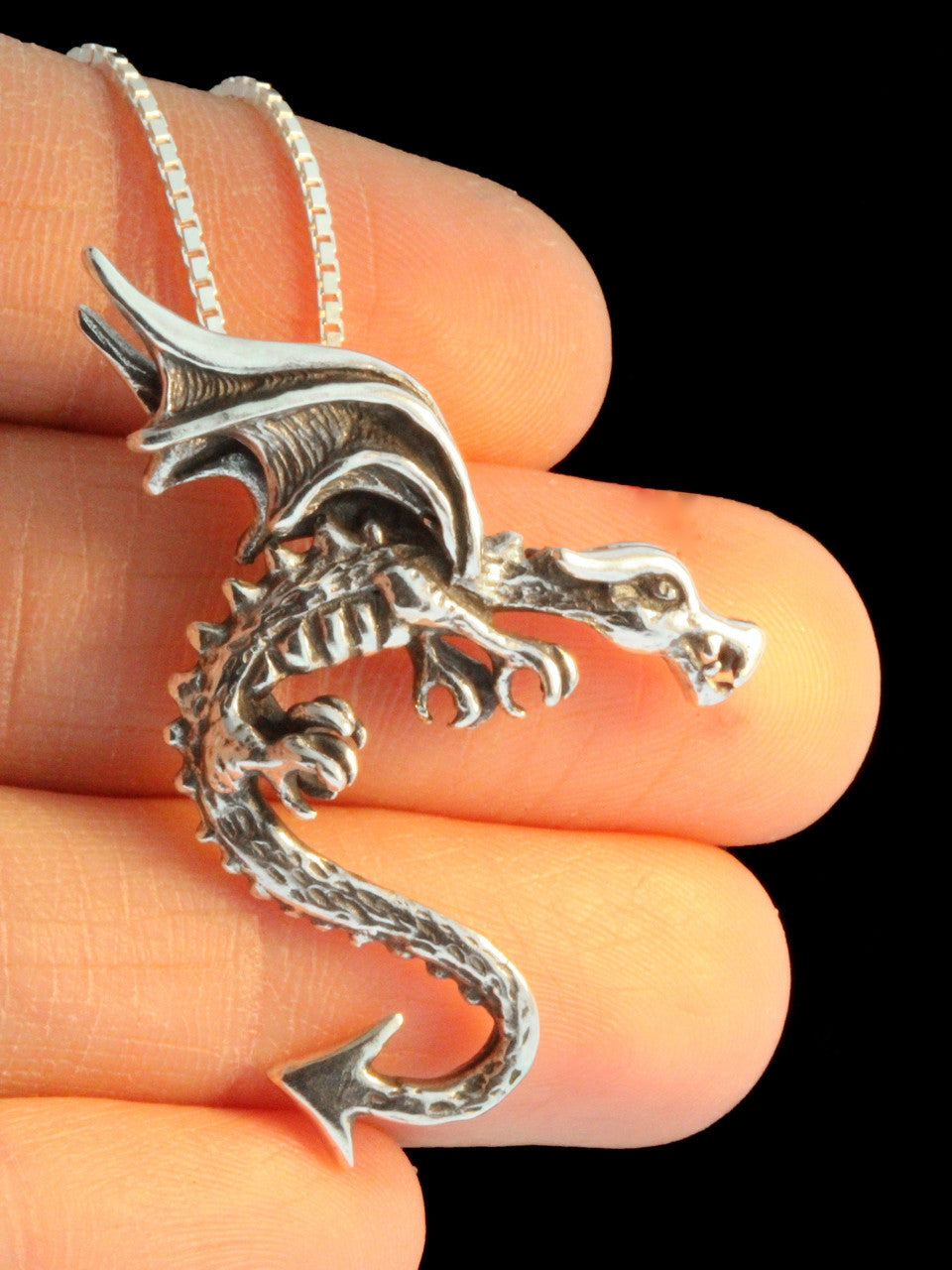Vintage Swooping Dragon Pendant - Sterling Silver