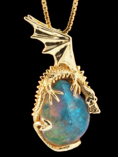 Mystic Opal Dragon Pendant - 18K Gold - SOLD
