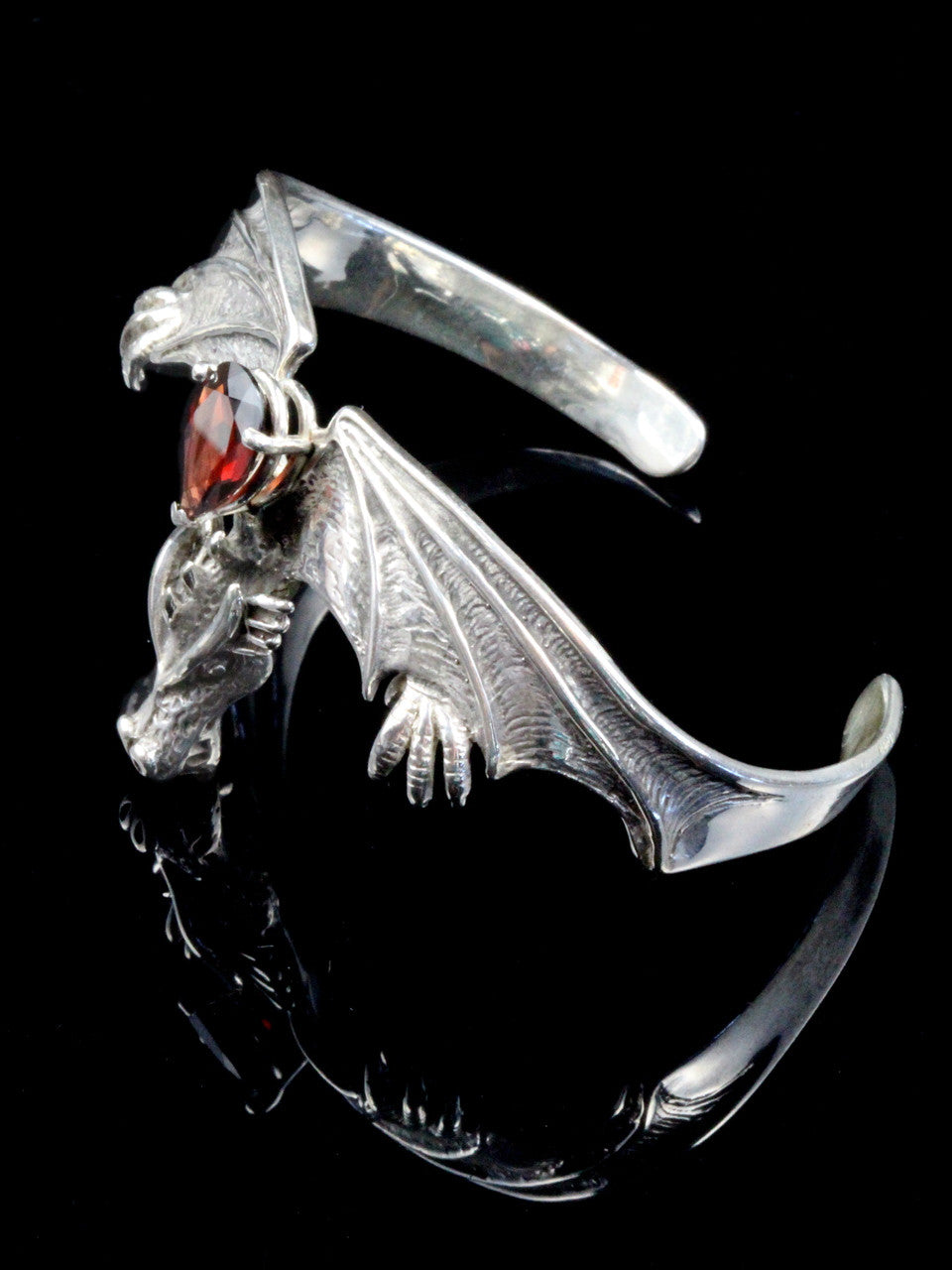 Gothic Dragon Cuff Bracelet with Mozambique Garnet