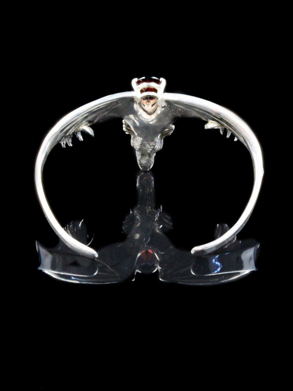 Gothic Dragon Cuff Bracelet with Gemstone - Sterling Silver