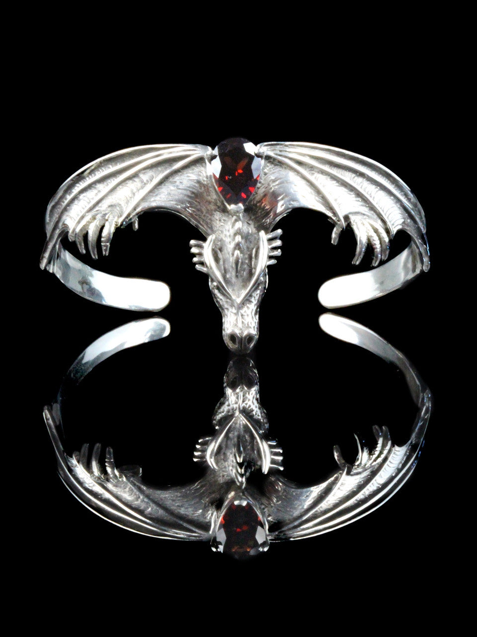 Gothic Dragon Cuff Bracelet with Mozambique Garnet