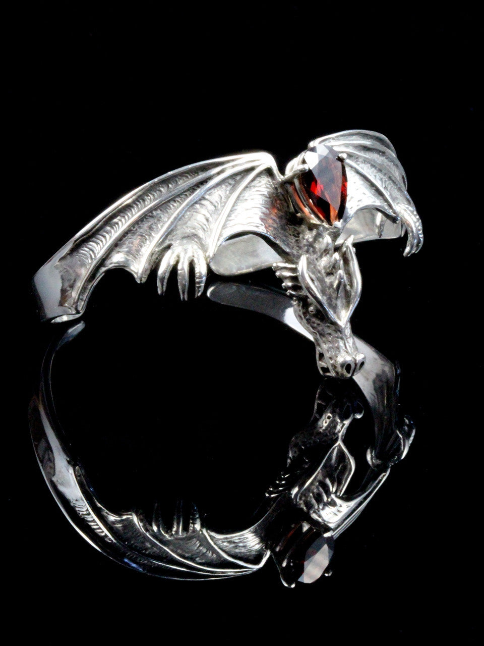 Gothic Dragon Cuff Bracelet with Mozambique Garnet