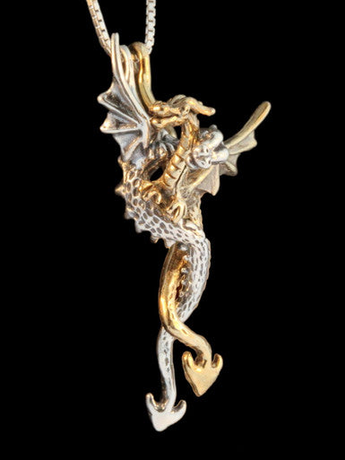 Dragon Desire Pendant - Two Part - Solid 14k Gold and Silver