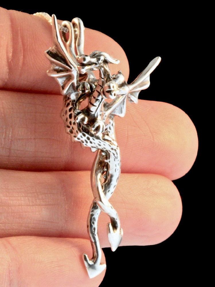 Dragon Desire Pendant - Two Piece Pendant Silver