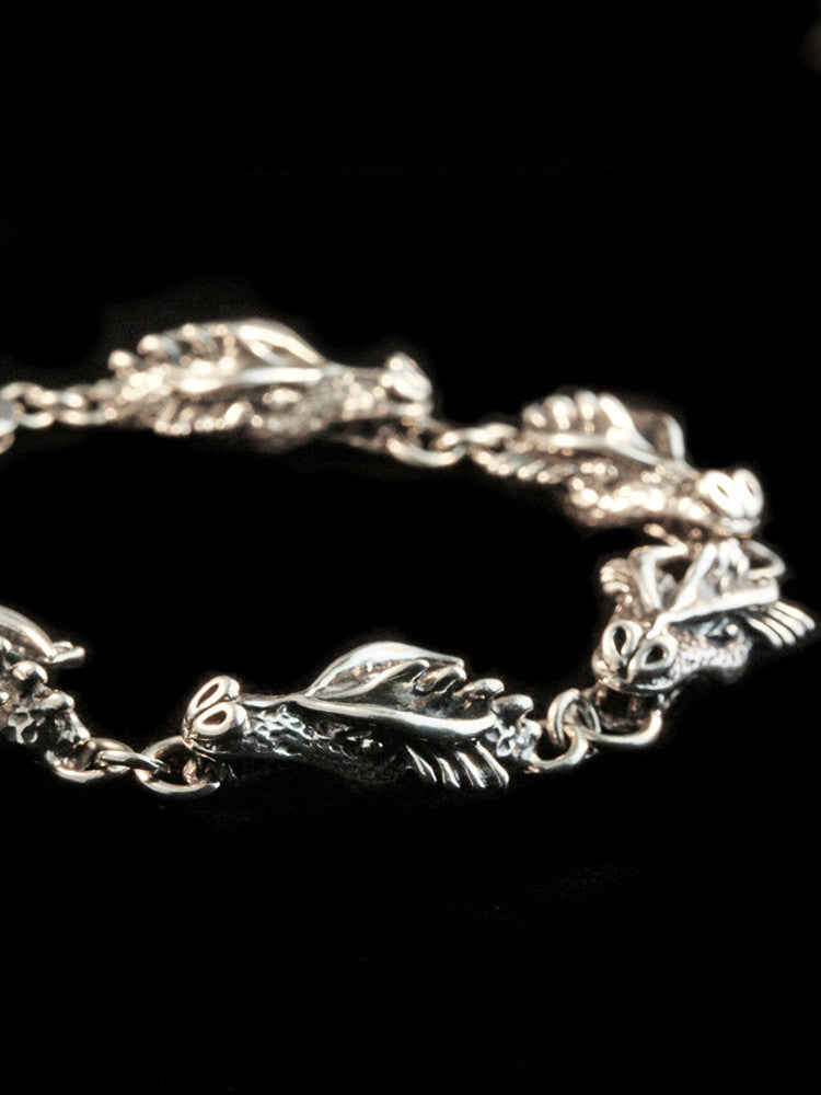 Gothic Dragon Head Link Bracelet in Silver