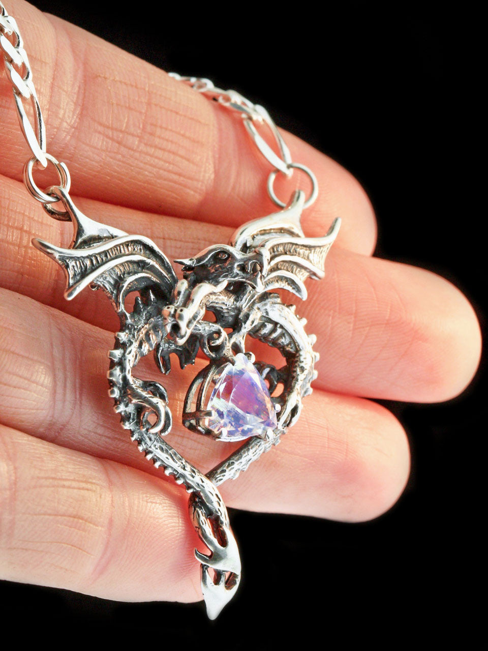 Dragon Heart Pendant with Rainbow Moonstone