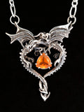 Dragon Heart Pendant - Mexican Fire Opal - Sterling Silver