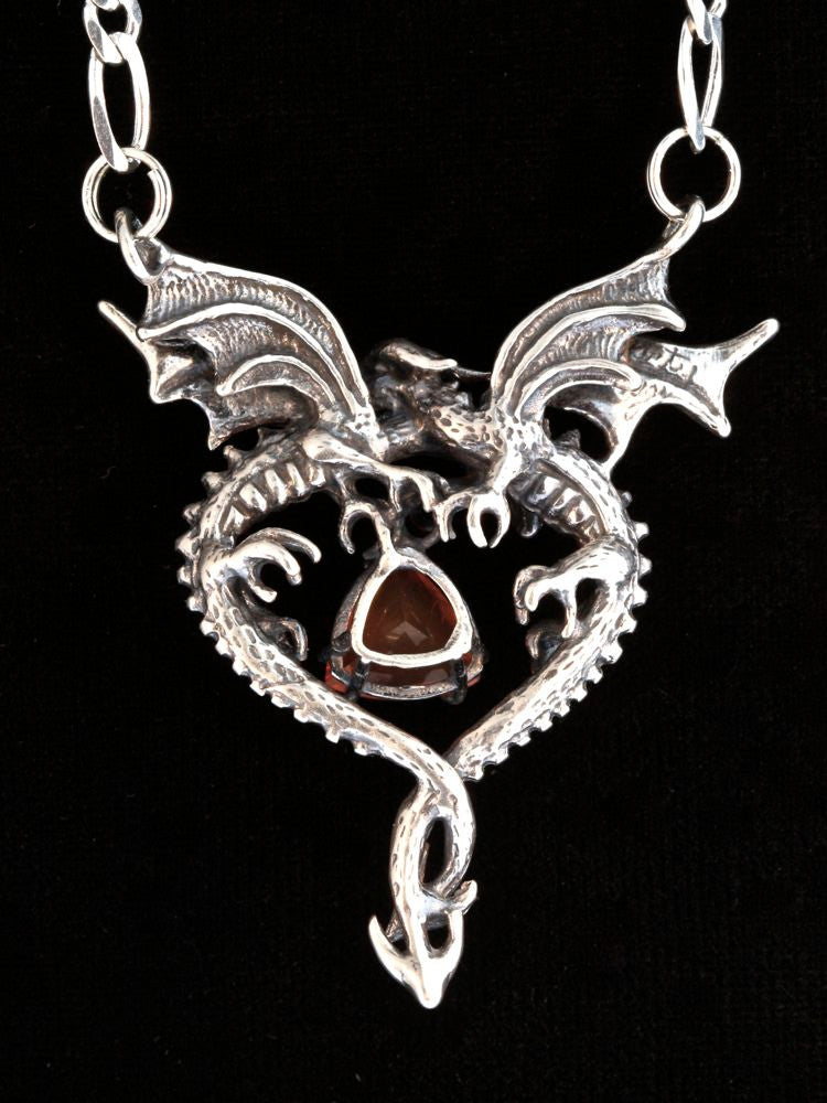 Dragon Heart Pendant - Mexican Fire Opal - Sterling Silver