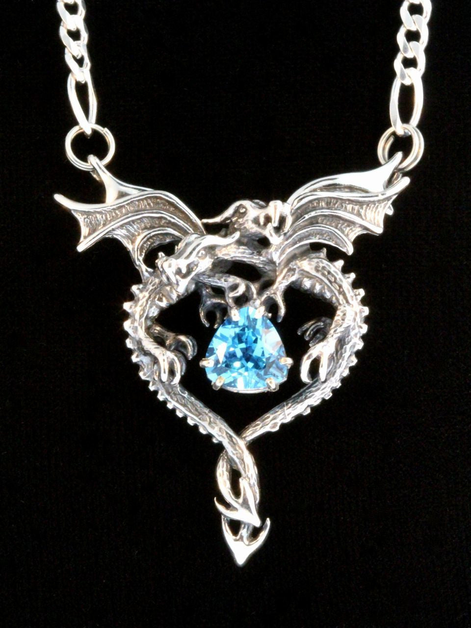 Dragon Heart Pendant with Blue Topaz - Silver