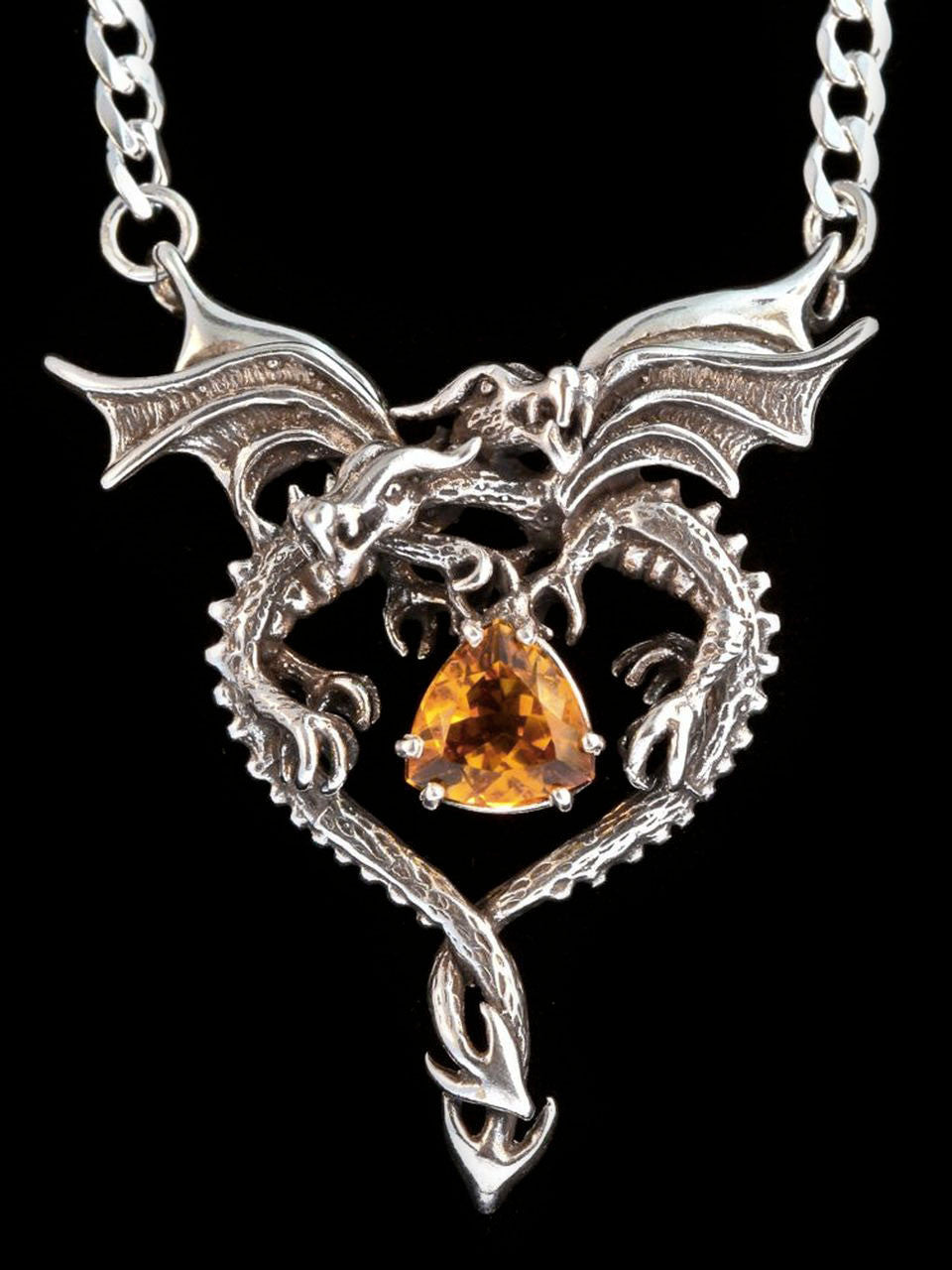 Dragon Heart Pendant with Citrine - Silver