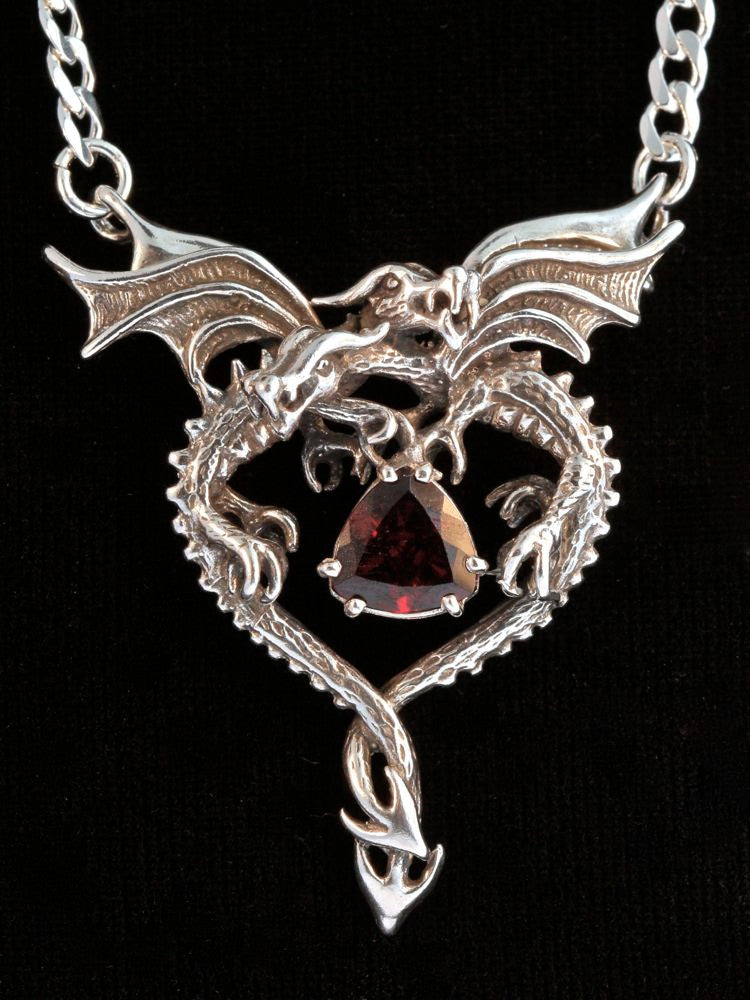 Dragon Heart Pendant with Garnet - Silver