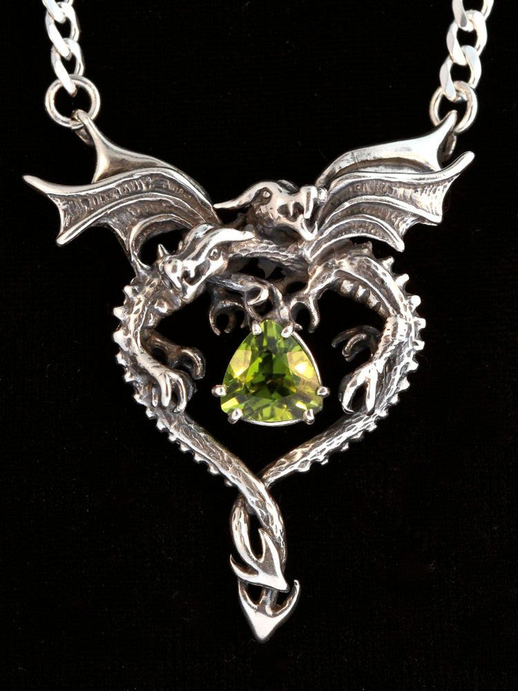 Dragon Heart Pendant with Peridot - Silver
