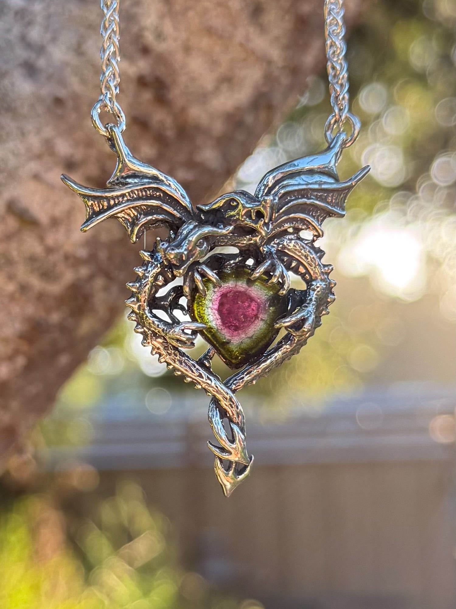 Dragon Heart Pendant with 8 Carat  Watermelon Tourmaline