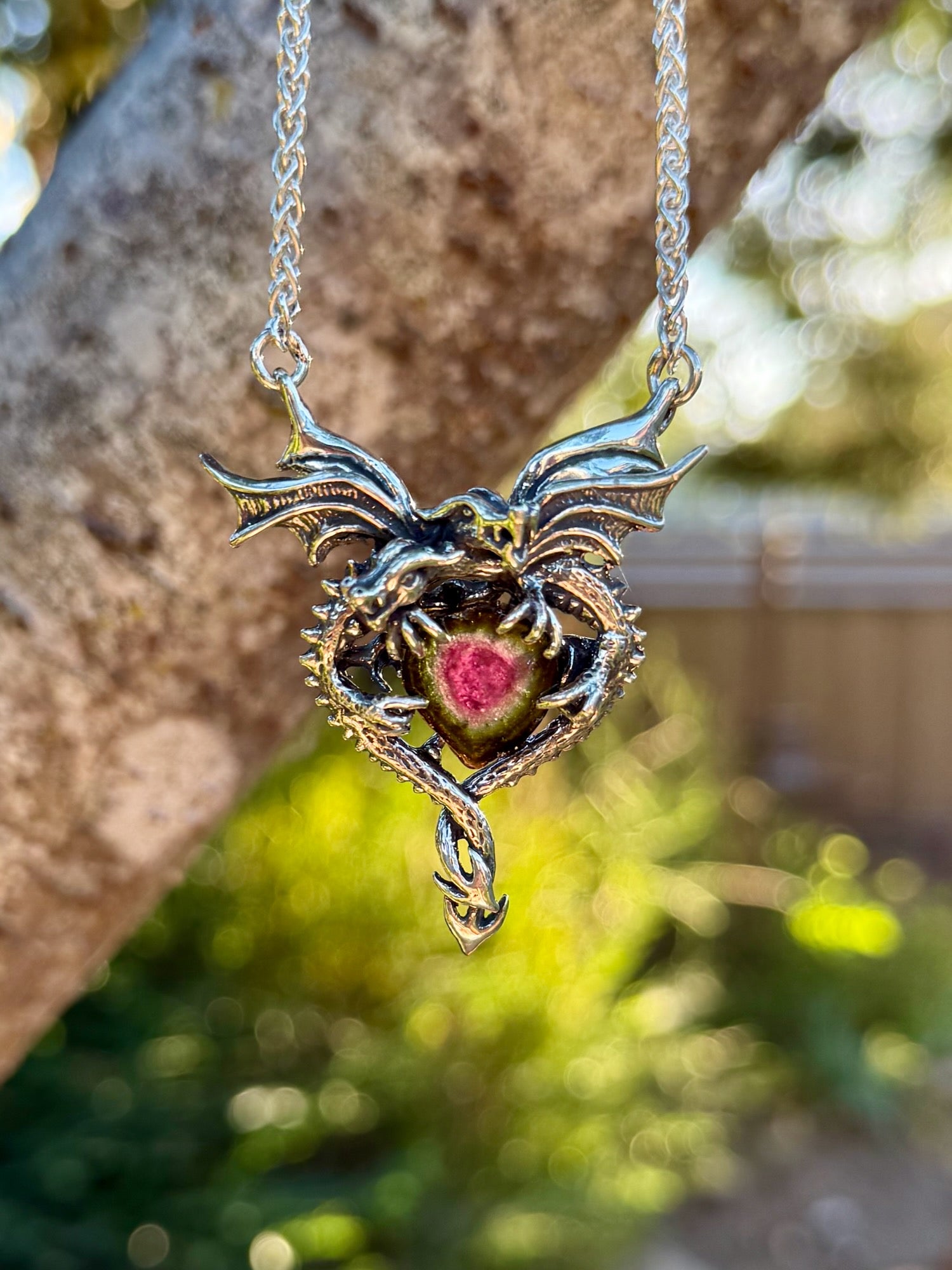Dragon Heart Pendant with 8 Carat  Watermelon Tourmaline