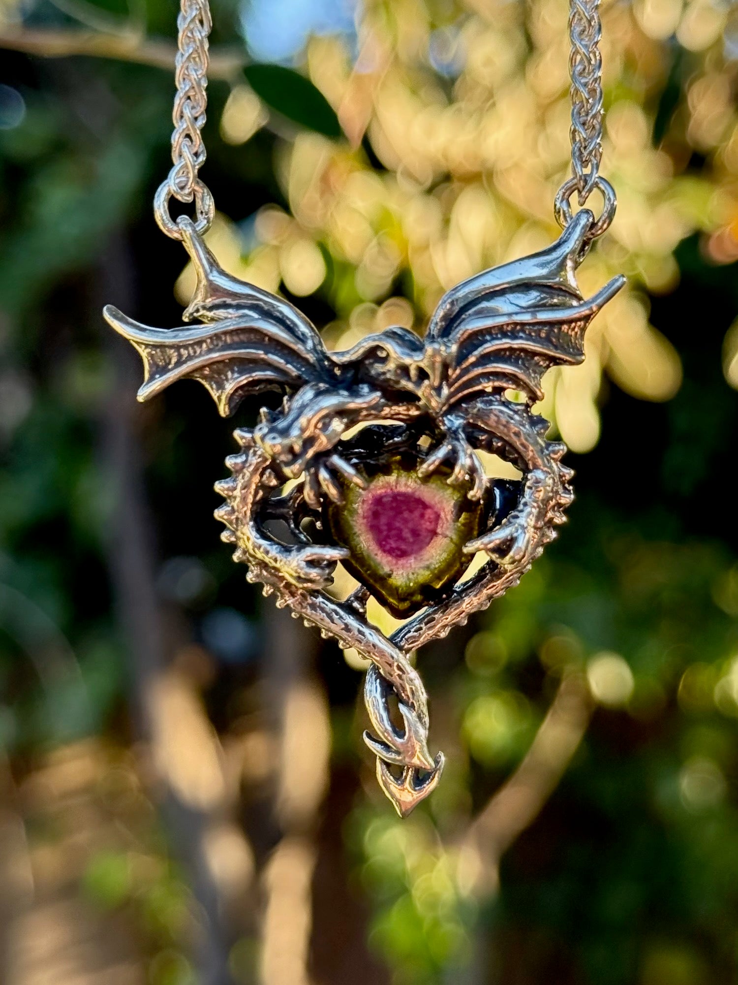 Dragon Heart Pendant with 8 Carat  Watermelon Tourmaline