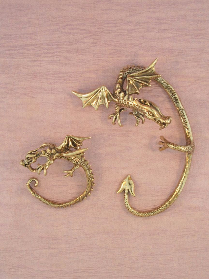 Bronze Guardian Dragon Ear Wrap for the left ear and Bronze Dragon Ear Whisperer for the right ear.