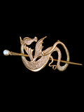 Wyvern Dragon Barrette - Bronze w/ White Moonstone Sphere