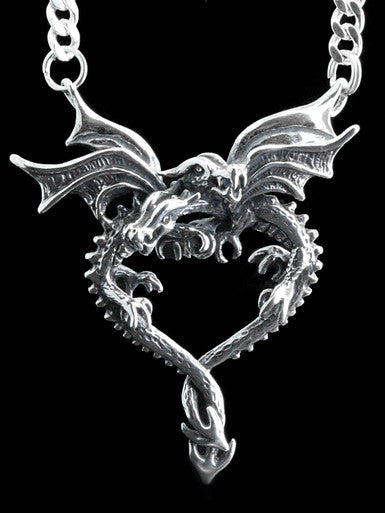 Dragon Heart Pendant with 3.9 mm Figero Chain - Silver