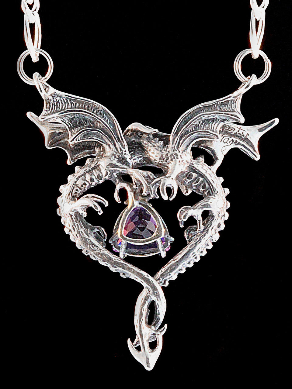 Dragon Heart Pendant with Amethyst - Silver