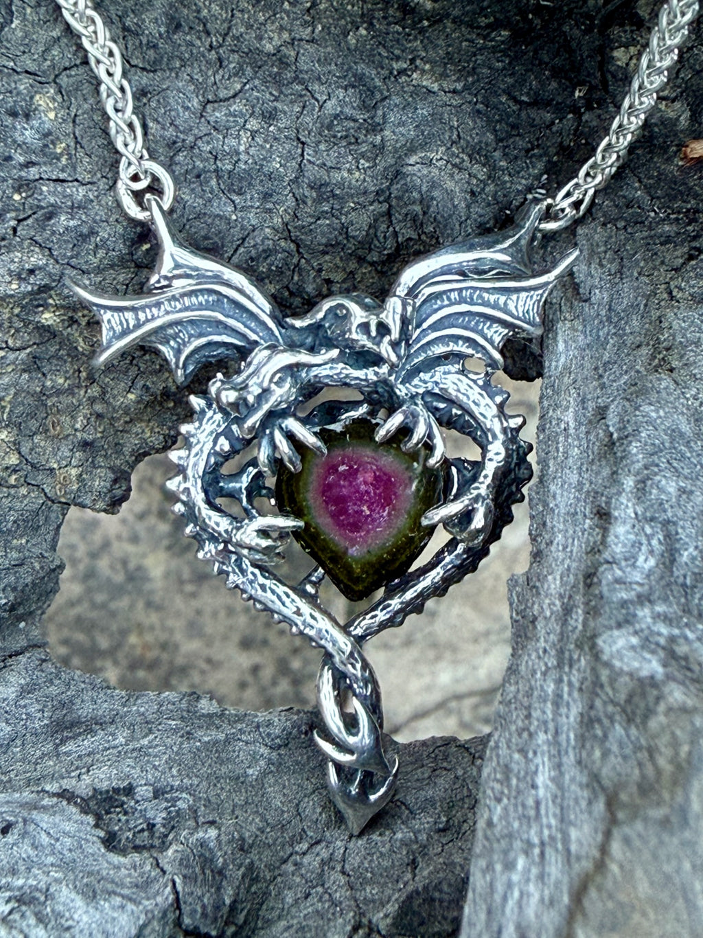 Dragon Heart Pendant with 8 Carat  Watermelon Tourmaline