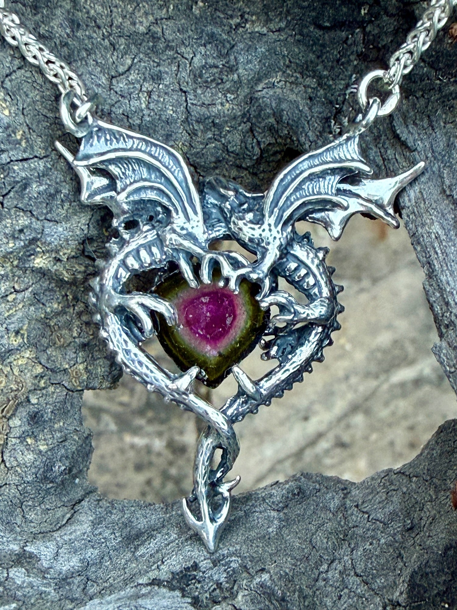 Dragon Heart Pendant with 8 Carat  Watermelon Tourmaline