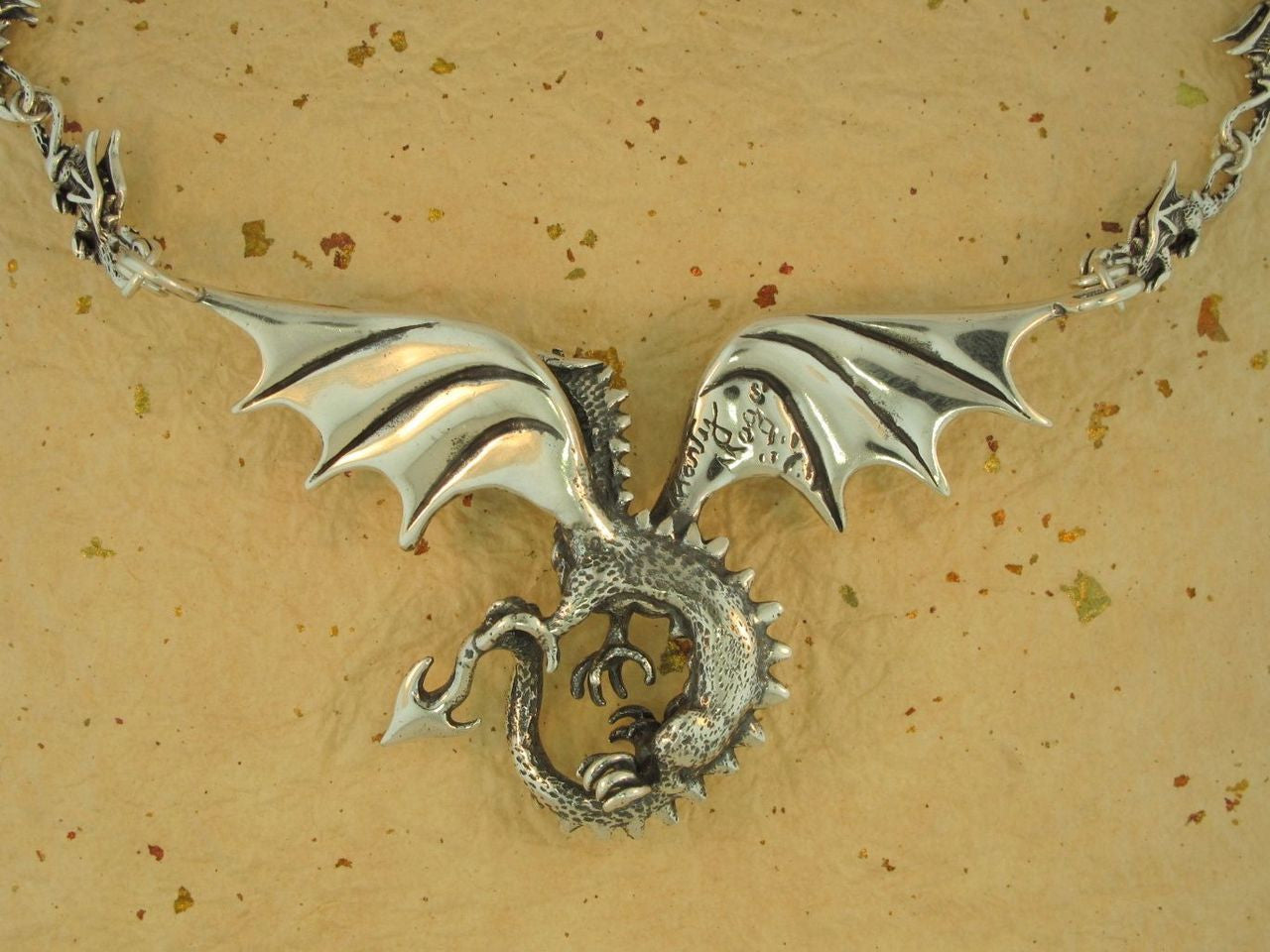 Spread Wing Dragon Neckpiece with Dragon Chain - Silver