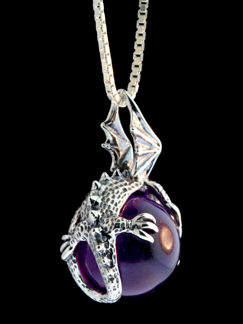 Dragon Orb Pendant with Amethyst Orb- Silver