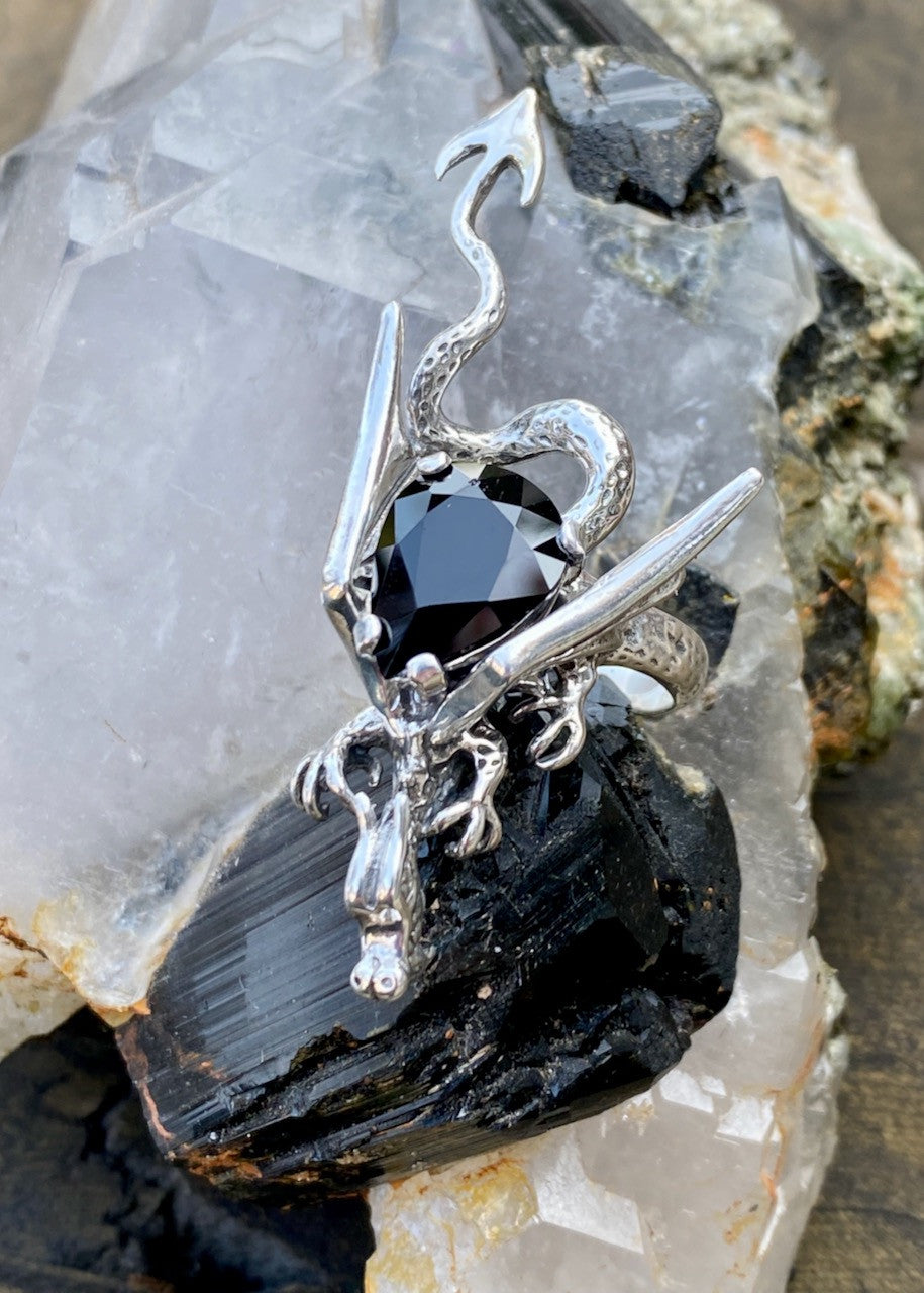 Dragon Sculpture Ring with Black Tourmaline