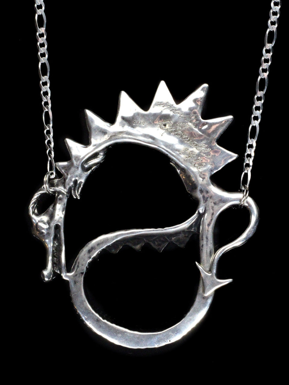 Vintage Spiky Dragon Pendant With Figaro Chain - Sterling Silver