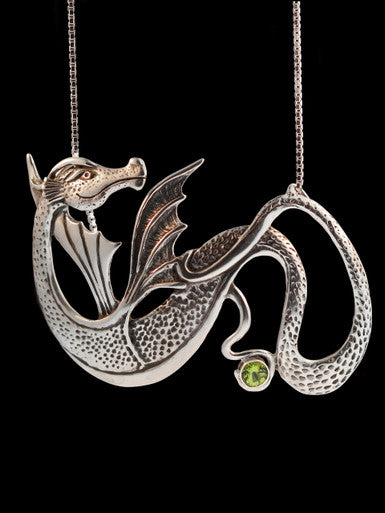 Wyvern Dragon Pendant W/Peridot - Sterling Silver