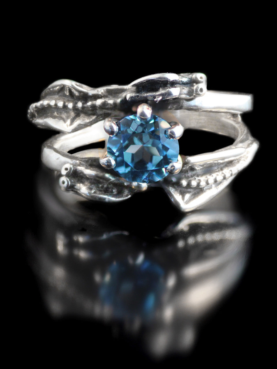 Double Dragon Eternity Wave Ring in Sterling Silver with Blue Topaz