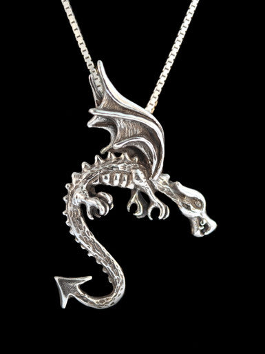 Vintage Swooping Dragon Pendant - Sterling Silver