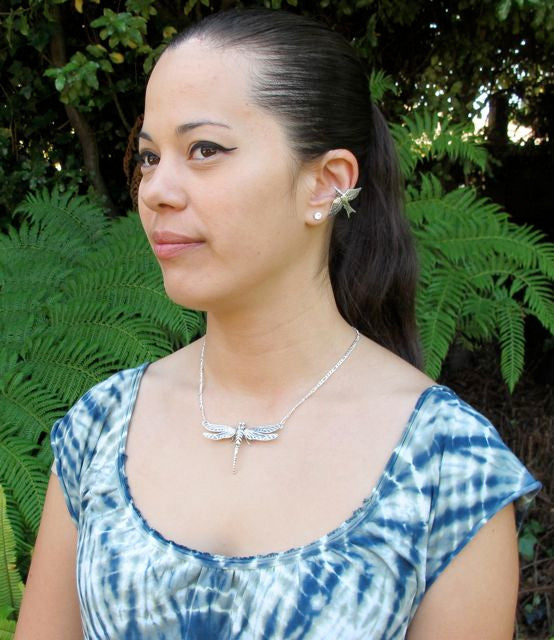 Large Dragonfly Pendant in Silver