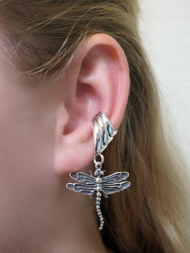 Dragonfly Ear Cuff Chevron - Silver
