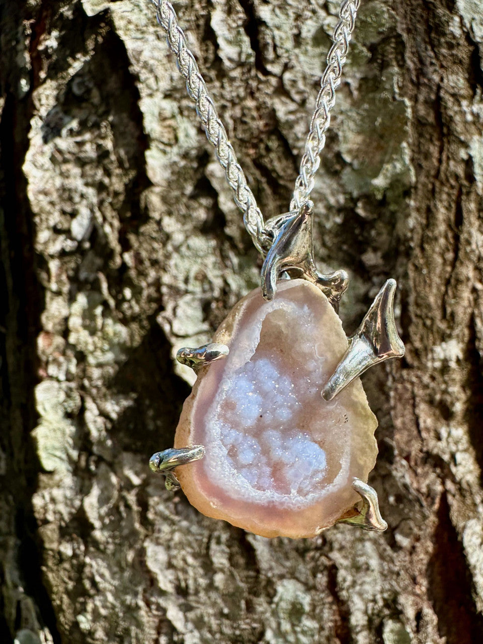 Druzy Quartz Geode Pendant - Silver